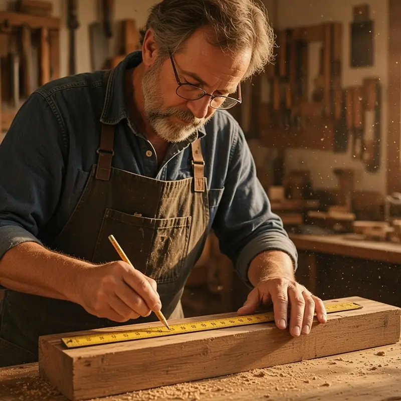Timmerman met een houten balk op de schouder voor een huis in aanbouw